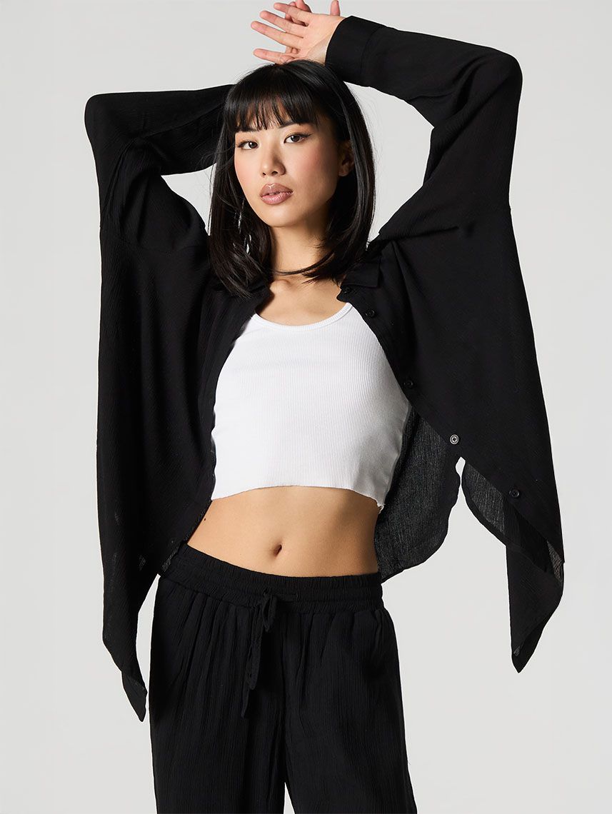 חולצת Flowy מכופתרת ארוכה