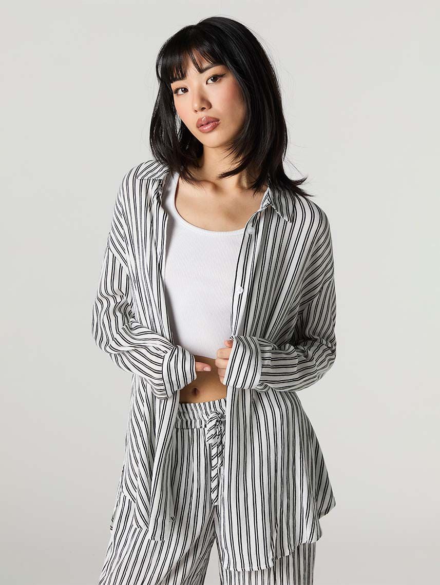 חולצת Flowy מכופתרת ארוכה