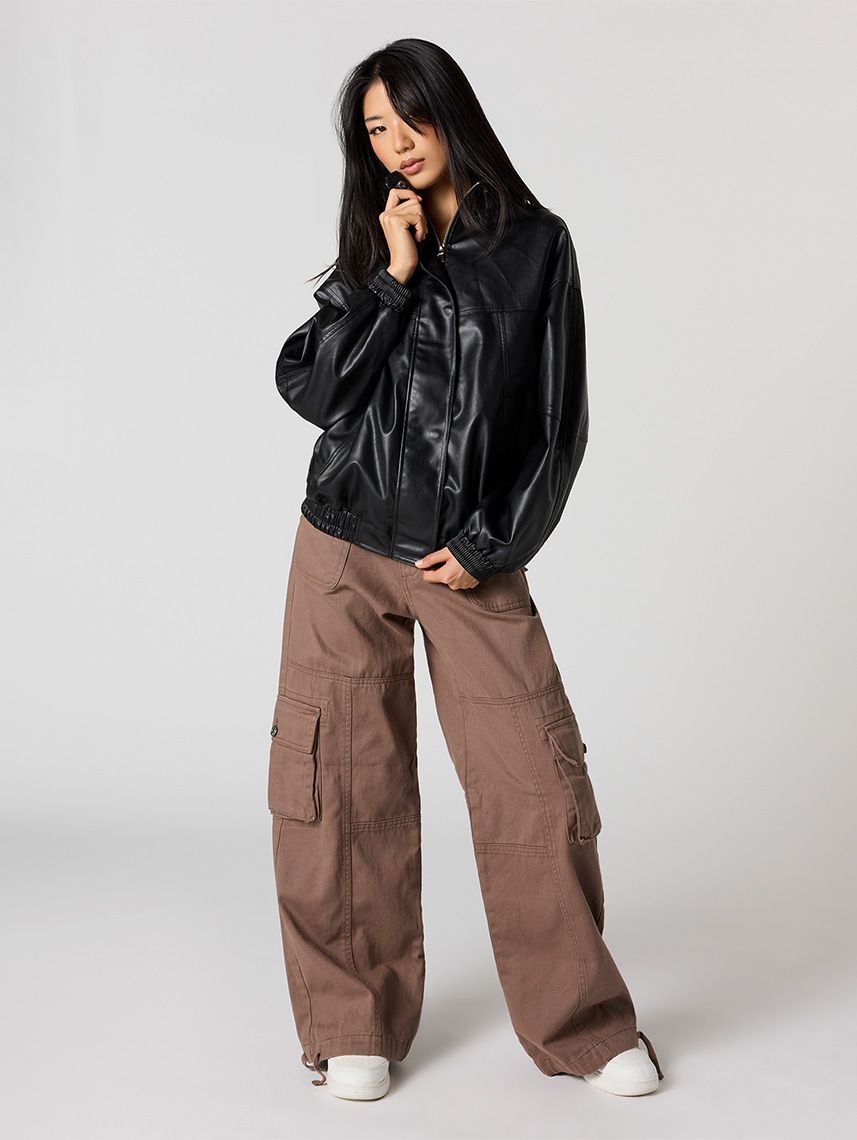 ג’קט אוברסייז דמוי עור