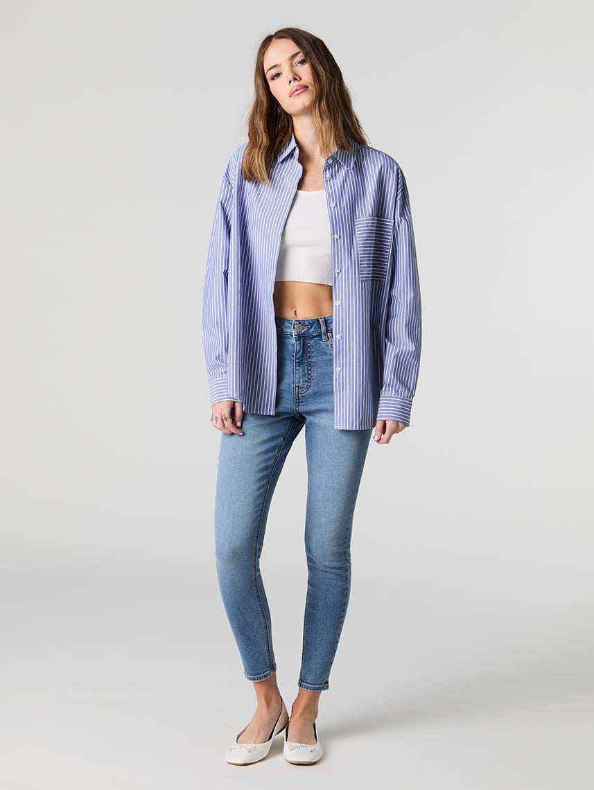 חולצת אוברסייז פסים מכופתרת