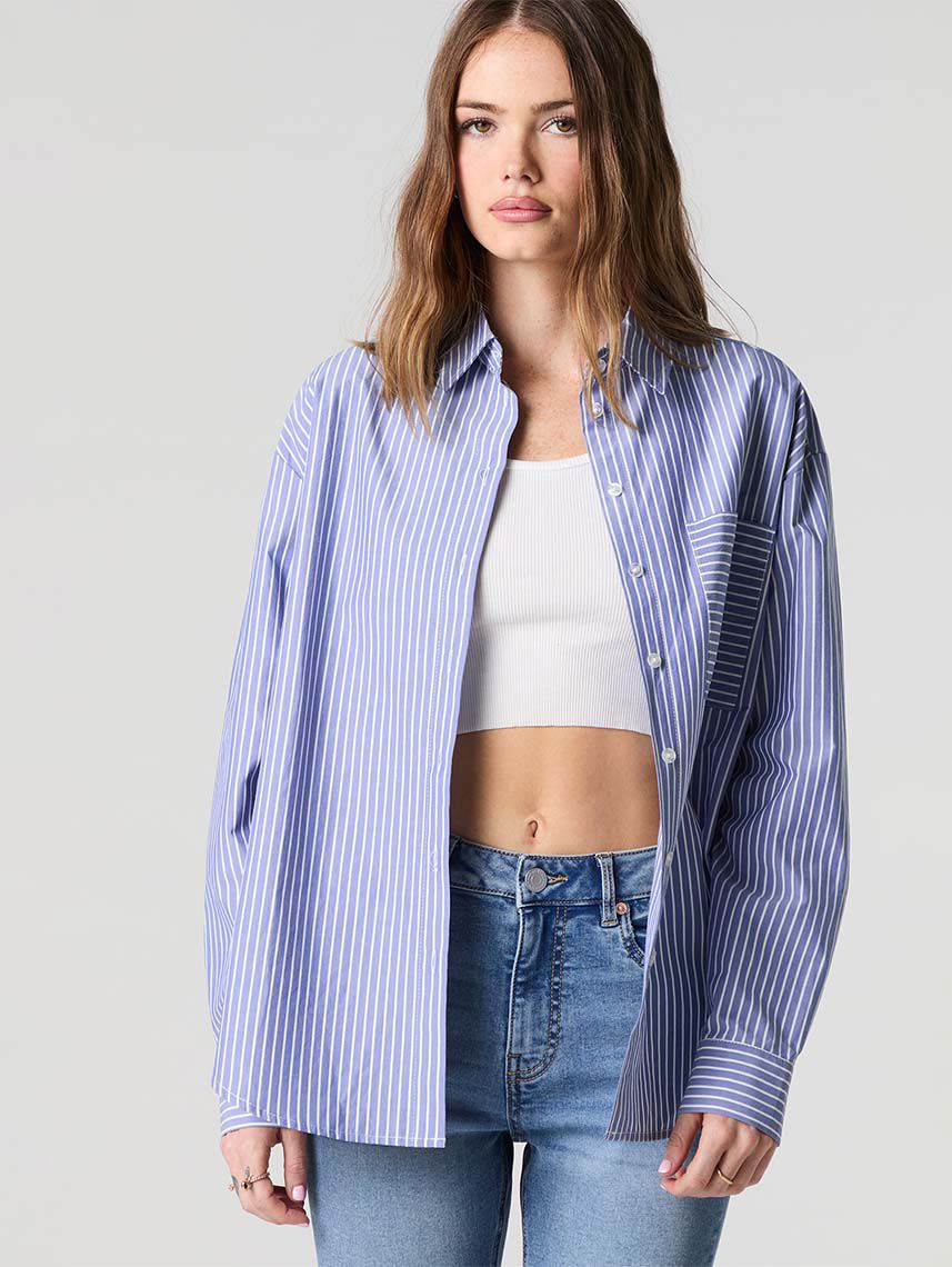 חולצת אוברסייז פסים מכופתרת