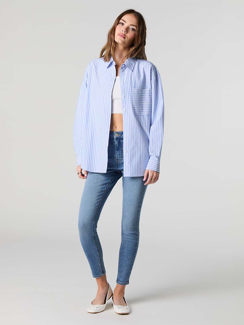 חולצת אוברסייז פסים מכופתרת