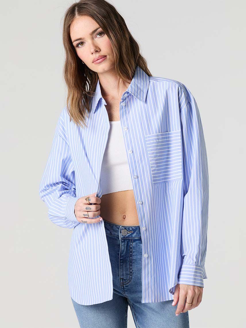 חולצת אוברסייז פסים מכופתרת