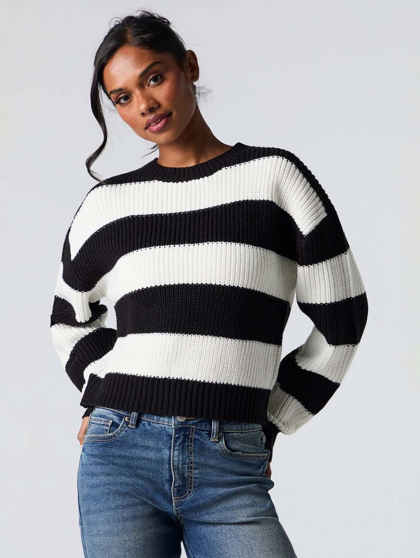 סוודר פסים צווארון גבוה