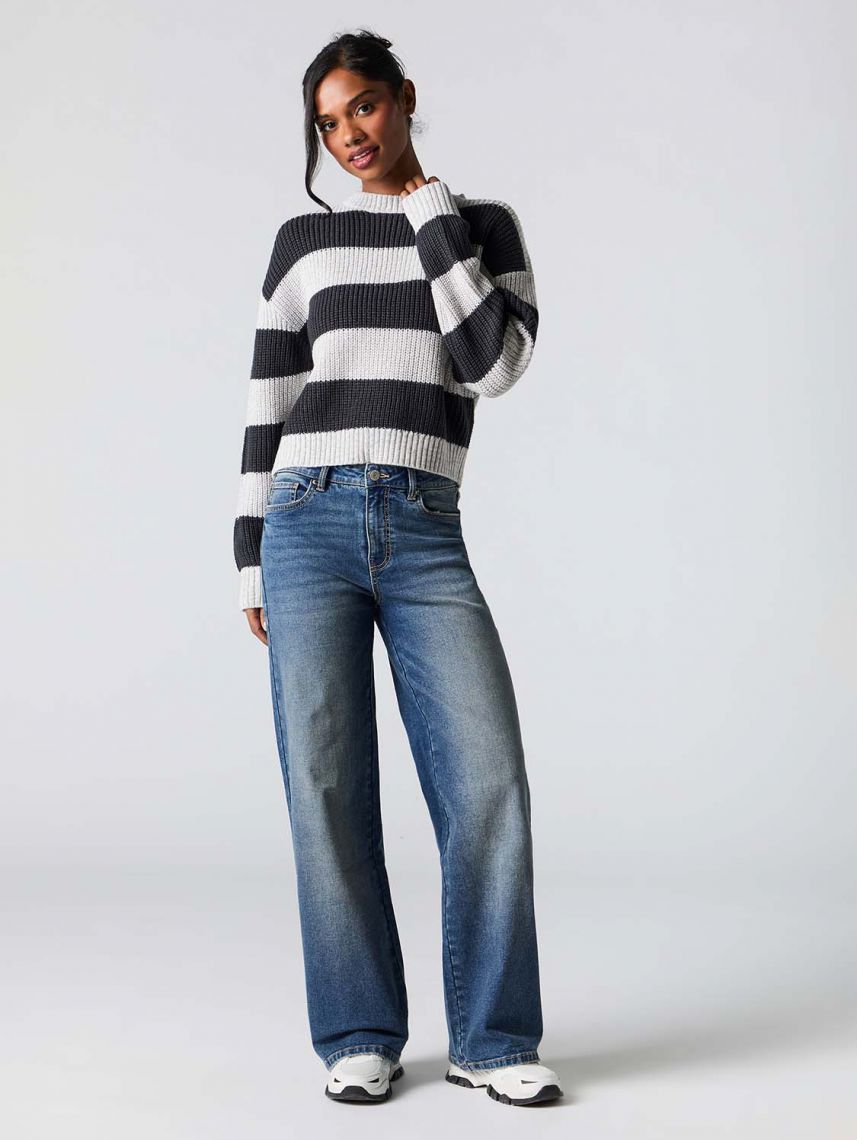 סוודר פסים צווארון גבוה