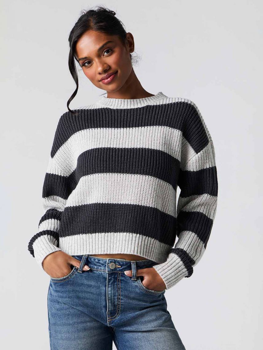 סוודר פסים צווארון גבוה