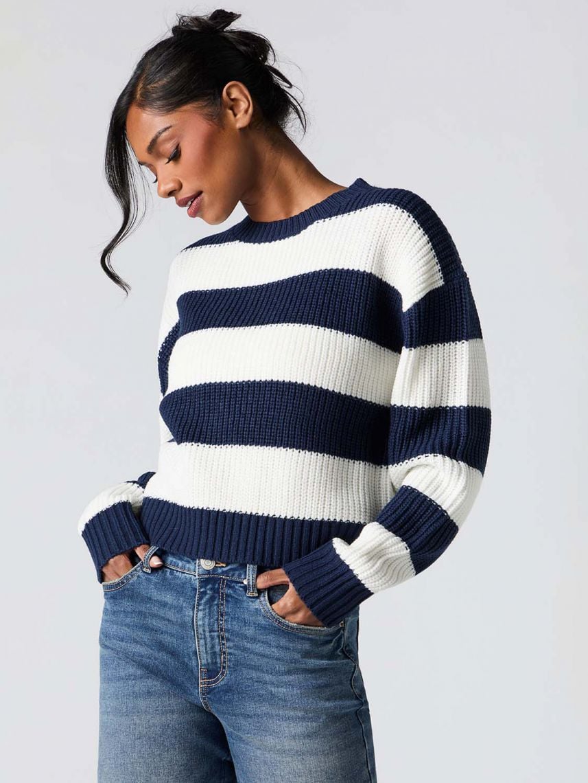 סוודר פסים צווארון גבוה