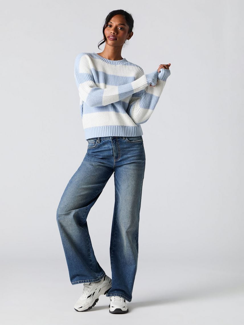 סוודר פסים צווארון גבוה