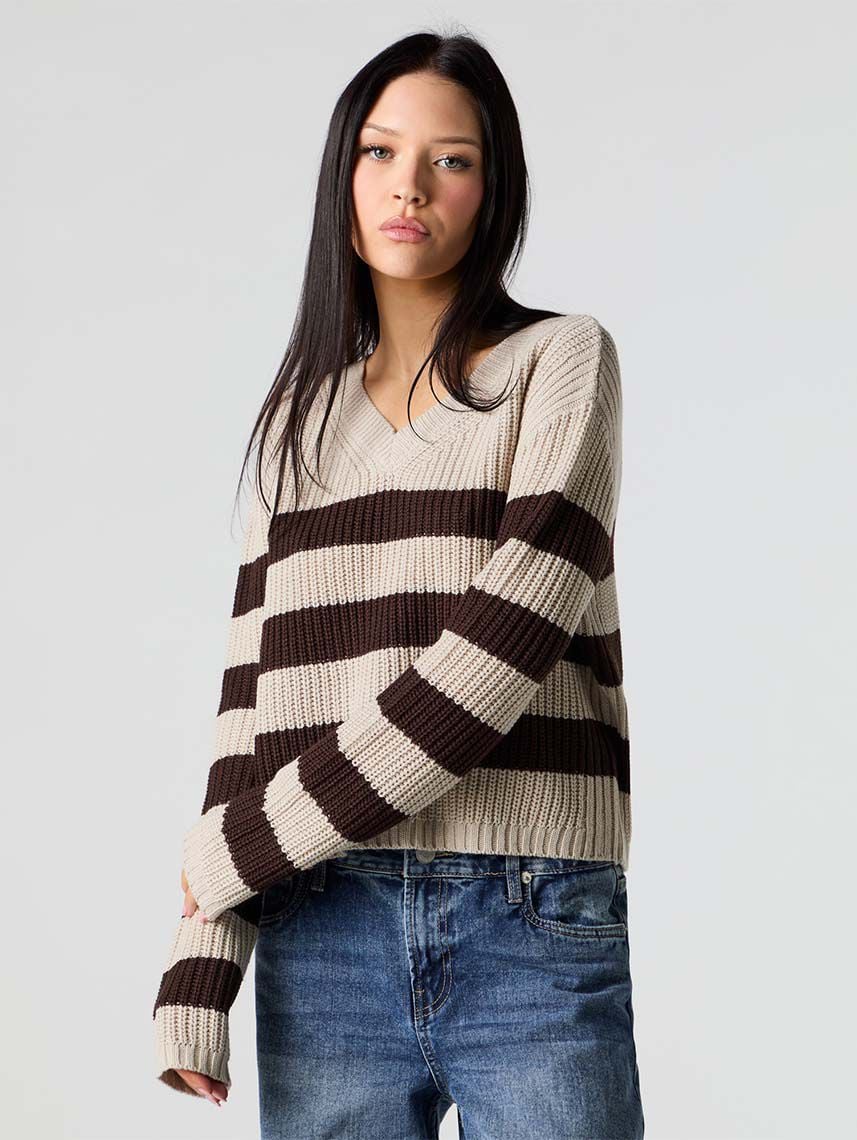 סוודר וי פסים