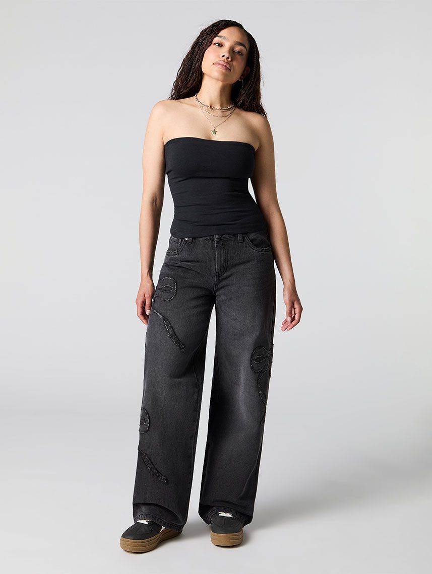 ג’ינס LOW RISE עם רקמה