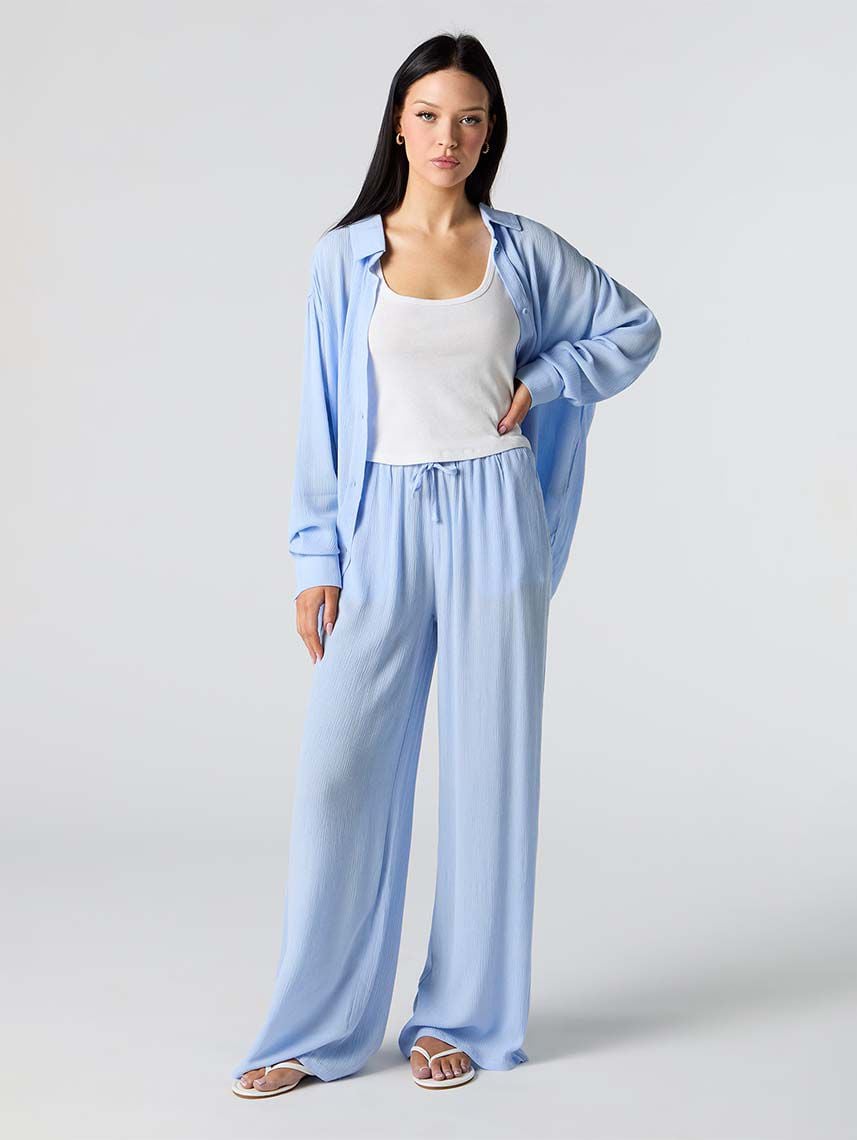 מכנסי WIDE LEG מקומטים