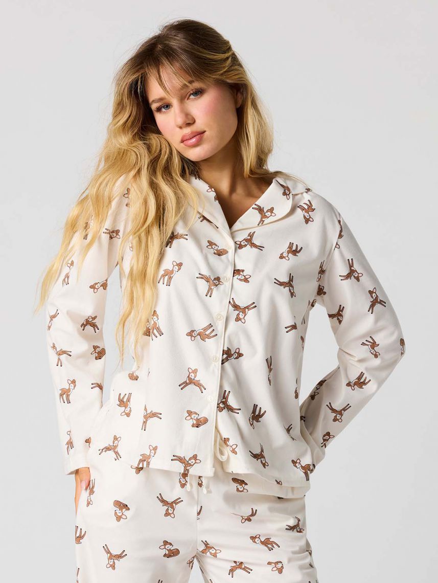 סט פיג’מה מכופתרת ארוכה