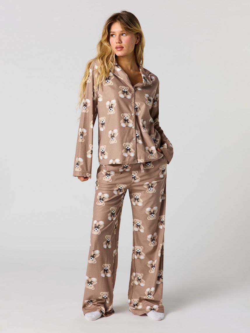 סט פיג’מה מכופתרת ארוכה