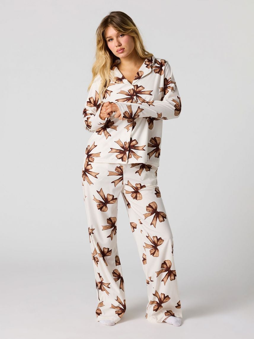 סט פיג’מה מכופתרת ארוכה