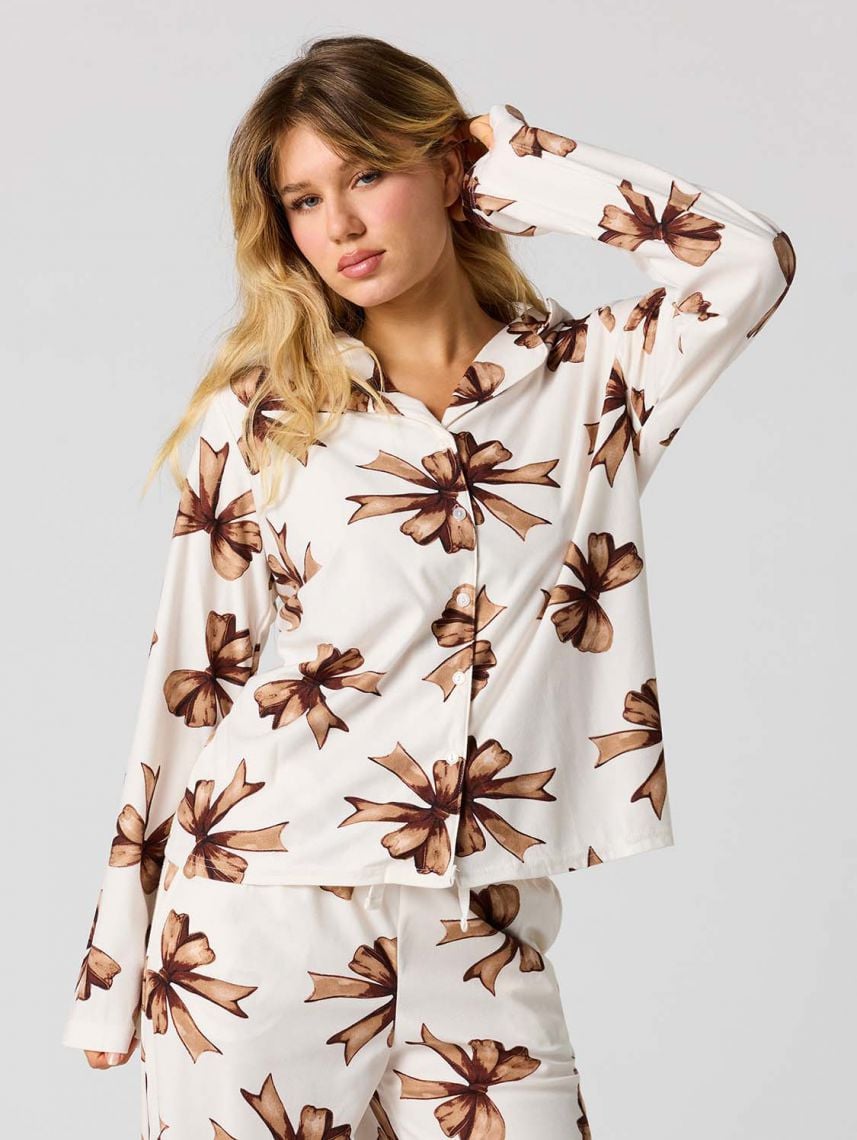 סט פיג’מה מכופתרת ארוכה