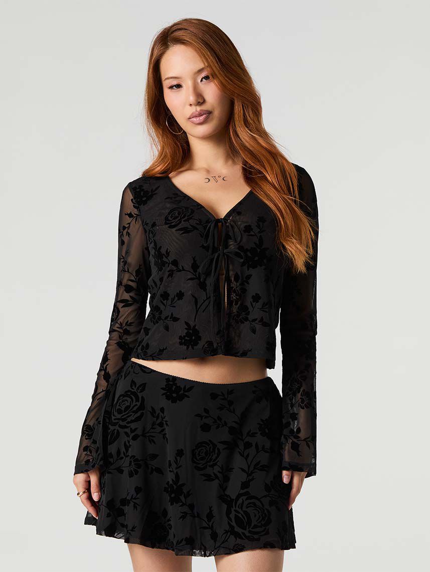 חולצת רשת קשירה פרחונית