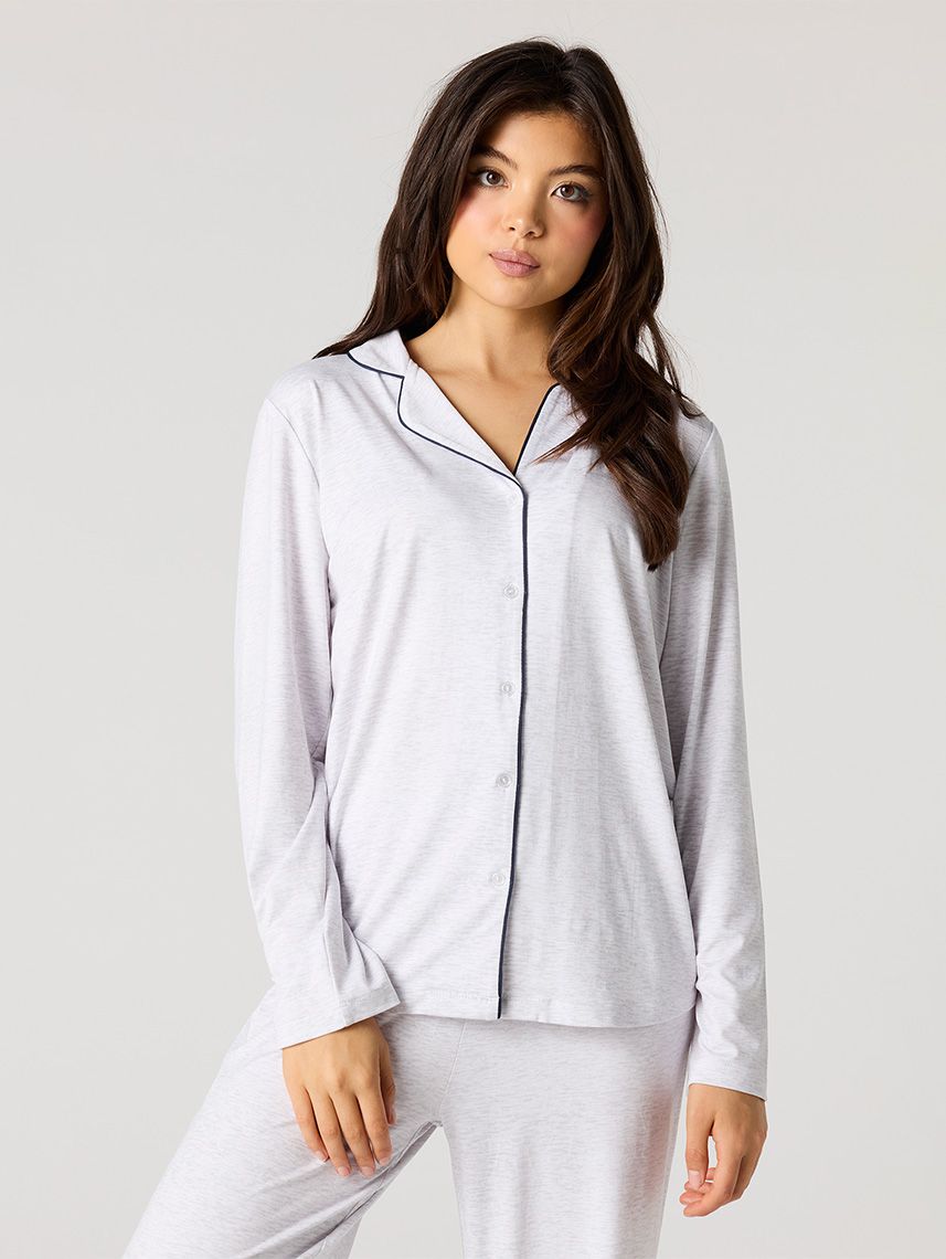 סט פיג’מה מכופתרת ארוכה