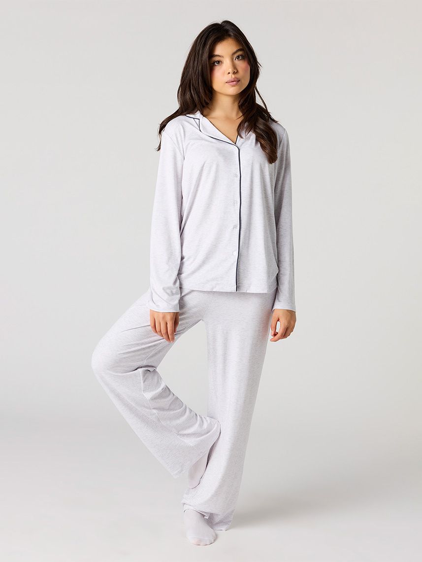 סט פיג’מה מכופתרת ארוכה