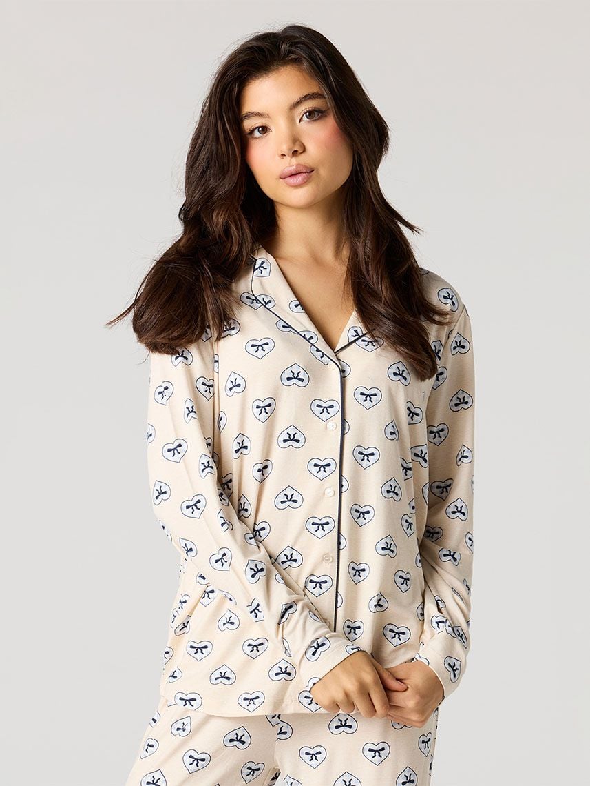 סט פיג’מה מכופתרת ארוכה