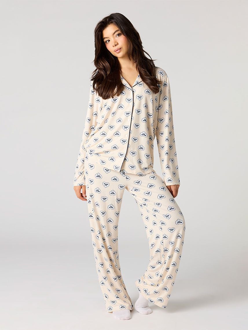 סט פיג’מה מכופתרת ארוכה