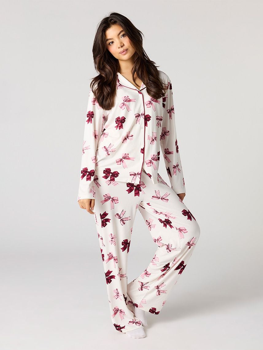 סט פיג’מה מכופתרת ארוכה