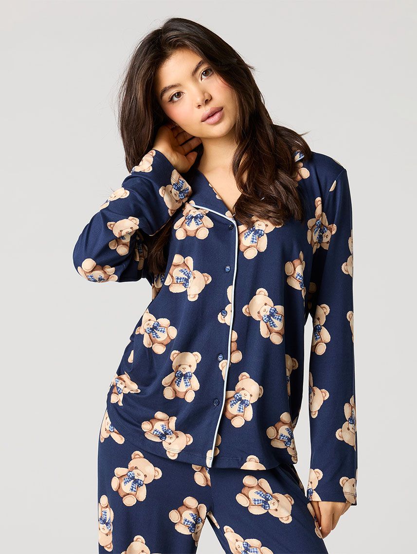 סט פיג’מה מכופתרת ארוכה