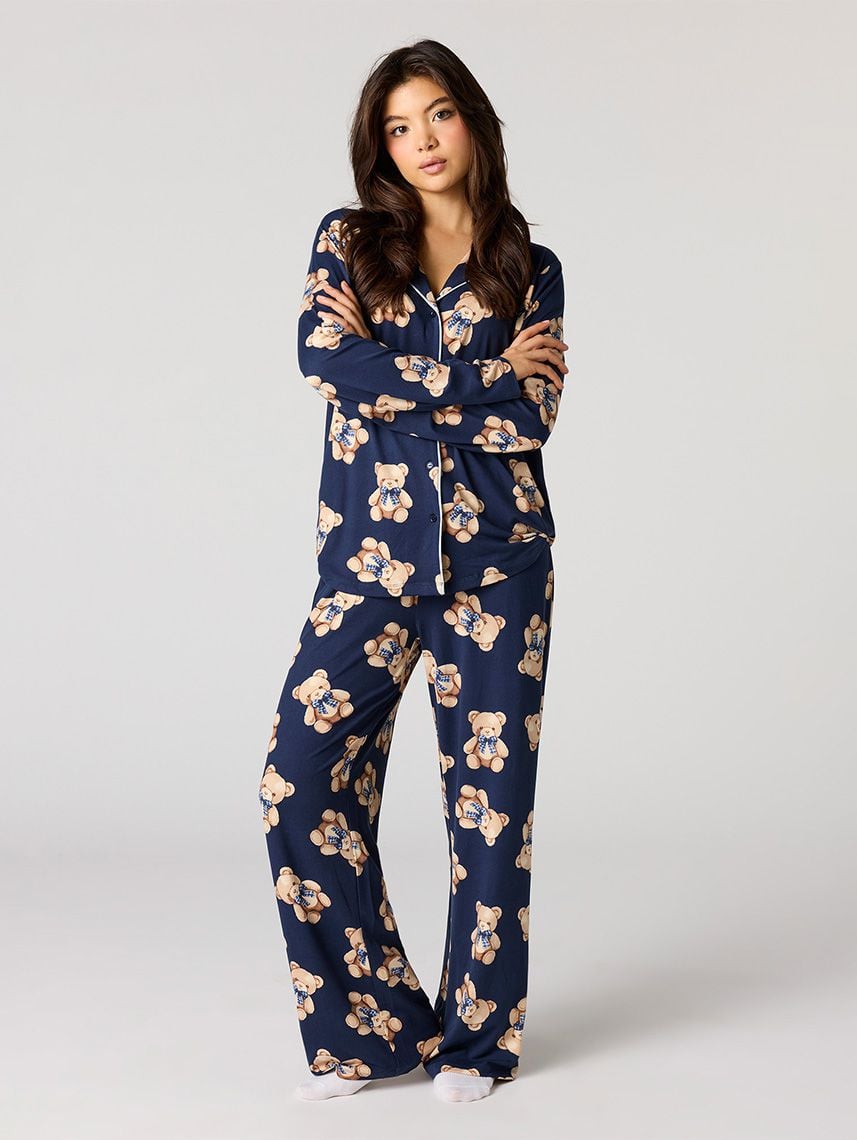 סט פיג’מה מכופתרת ארוכה