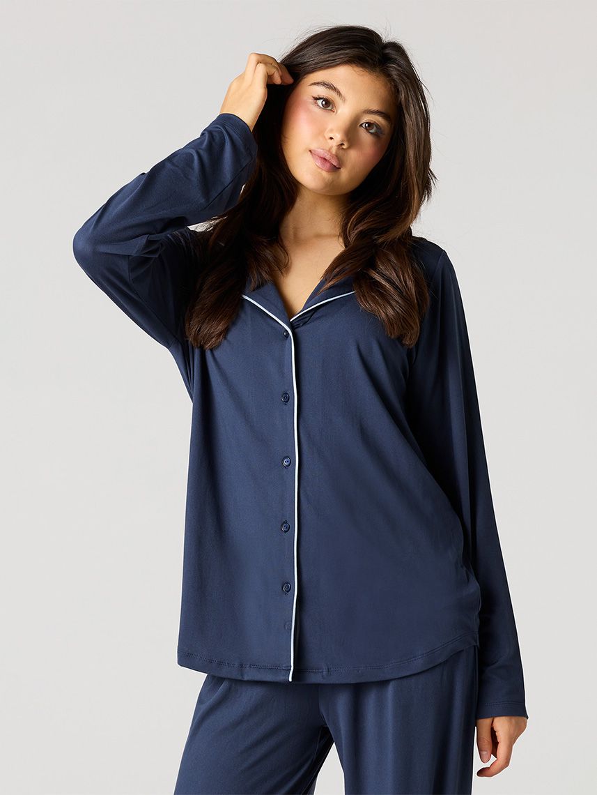 סט פיג’מה מכופתרת ארוכה