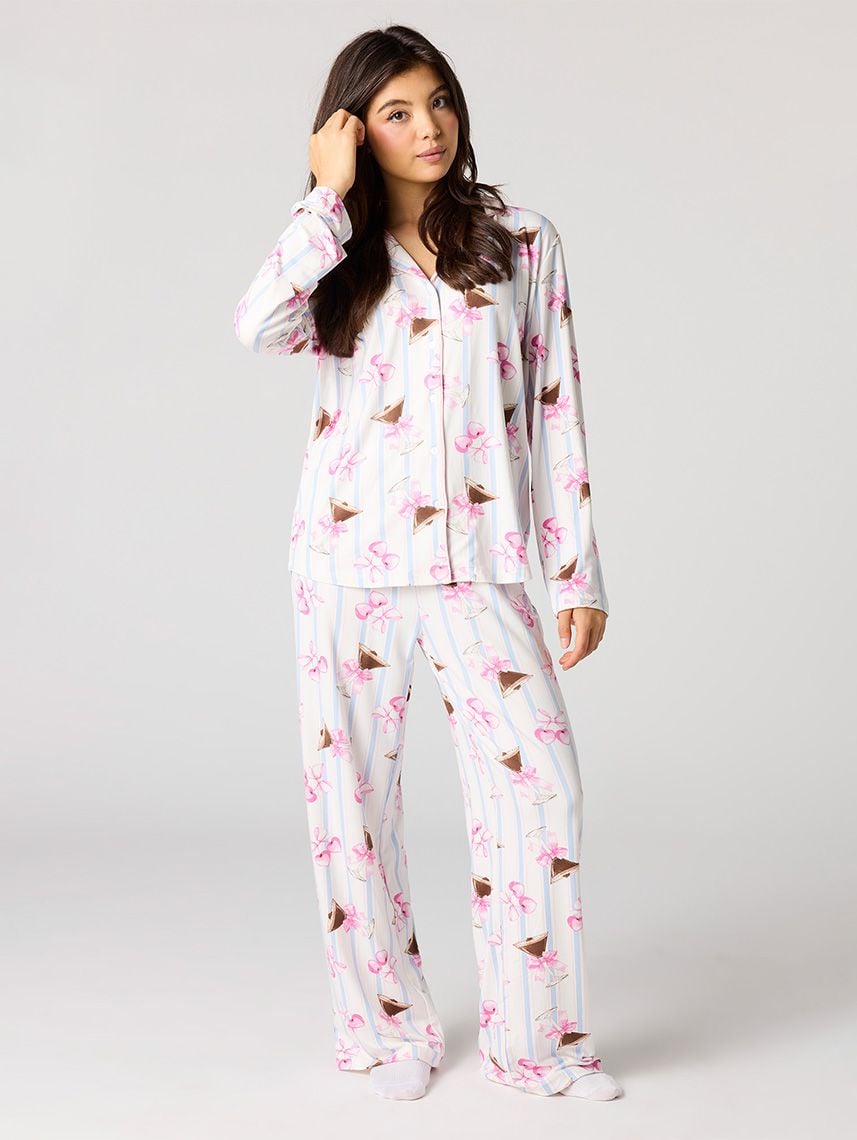 סט פיג’מה מכופתרת ארוכה