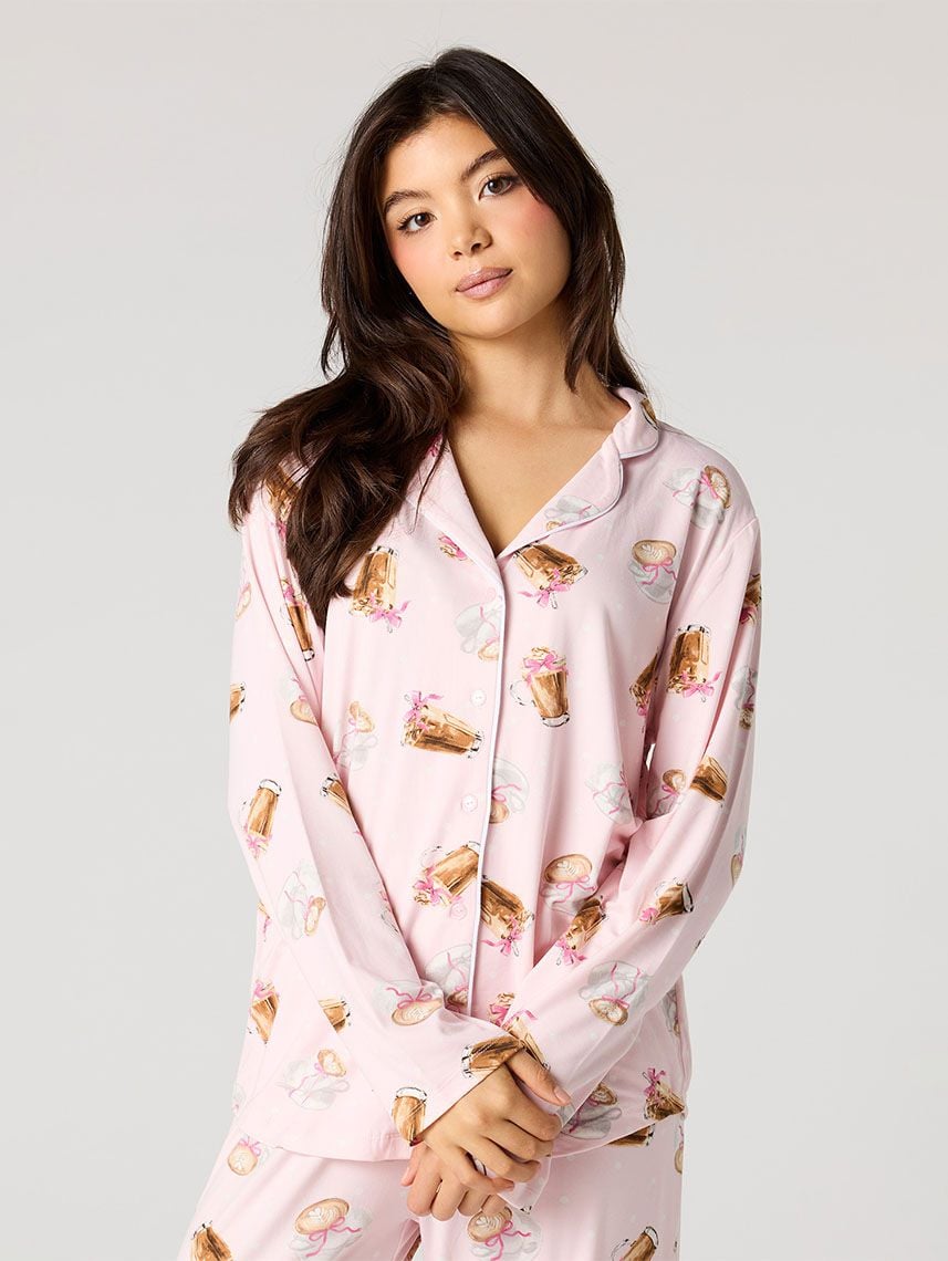 סט פיג’מה מכופתרת ארוכה