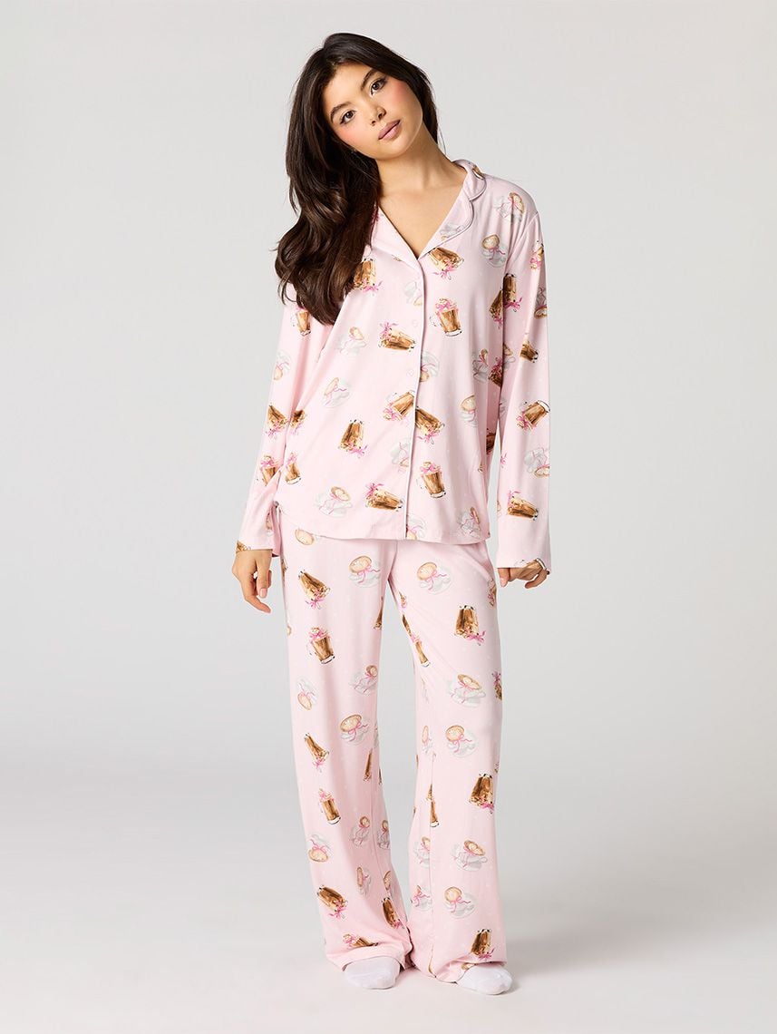 סט פיג’מה מכופתרת ארוכה