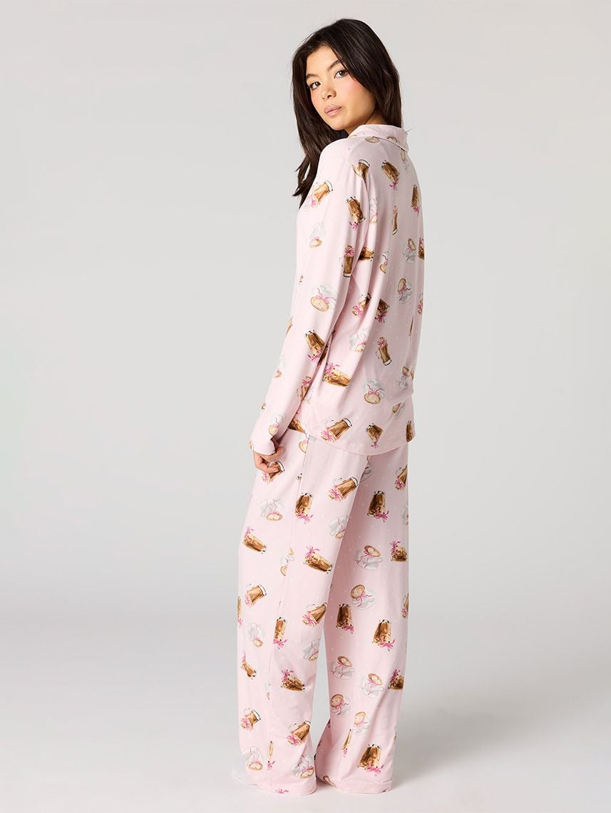 סט פיג’מה מכופתרת ארוכה