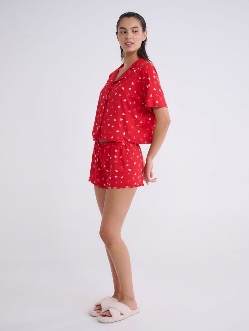 סט פיג’מה מכופתרת קצרה