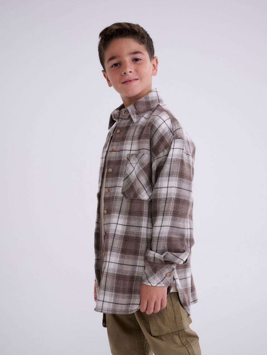 ,S/P7/8,TAUPE,OVRSZ FLANNEL PLAID