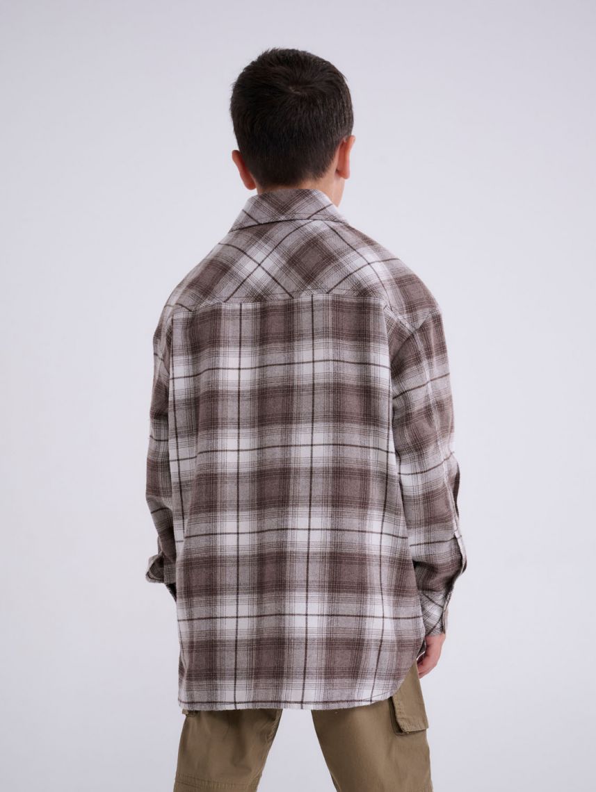 ,S/P7/8,TAUPE,OVRSZ FLANNEL PLAID