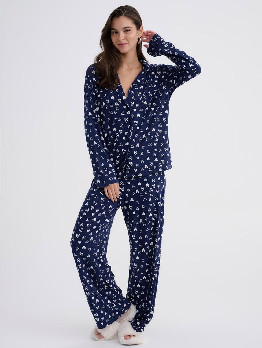 סט פיג’מה מכופתרת ארוכה