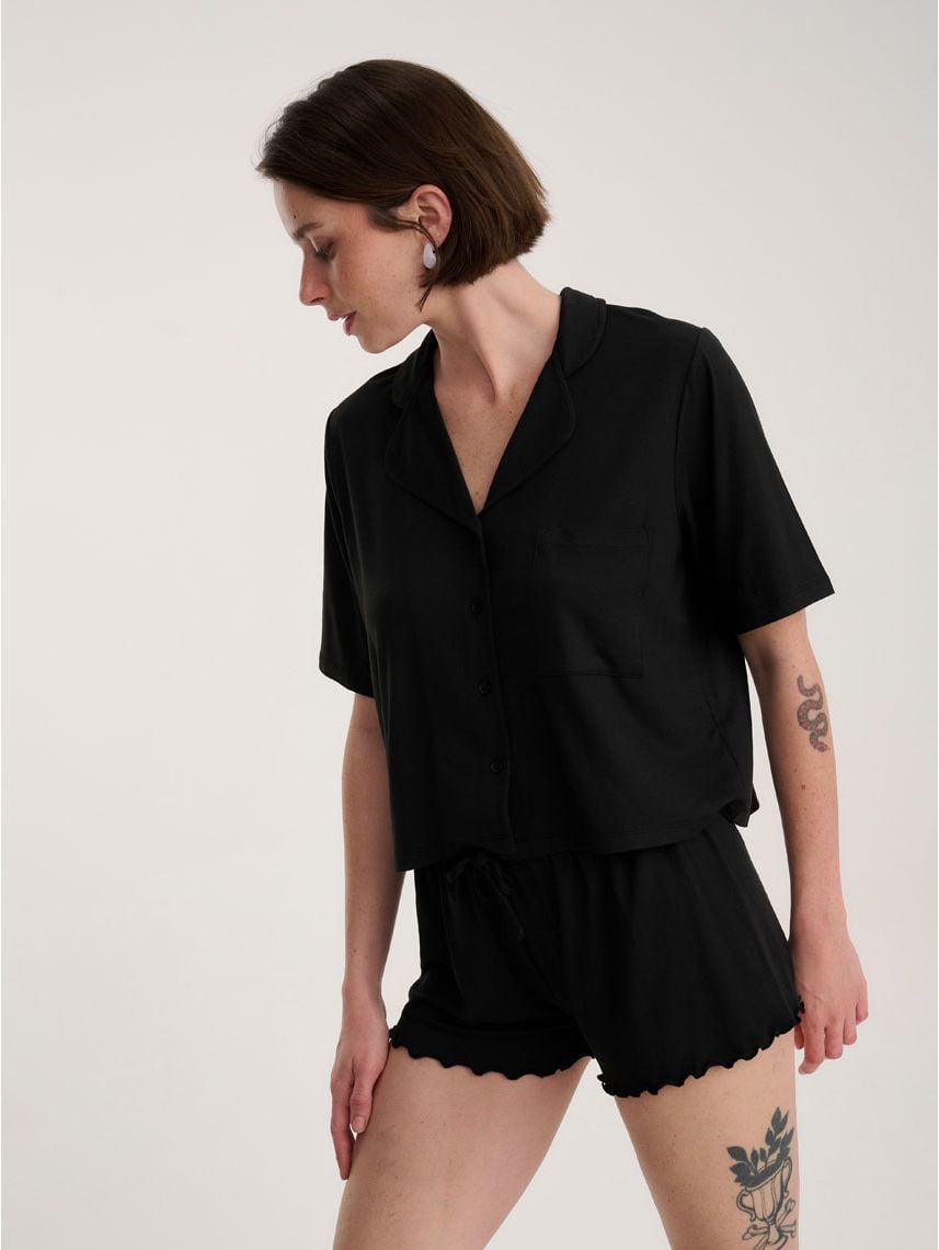 סט פיג’מה מכופתרת קצרה