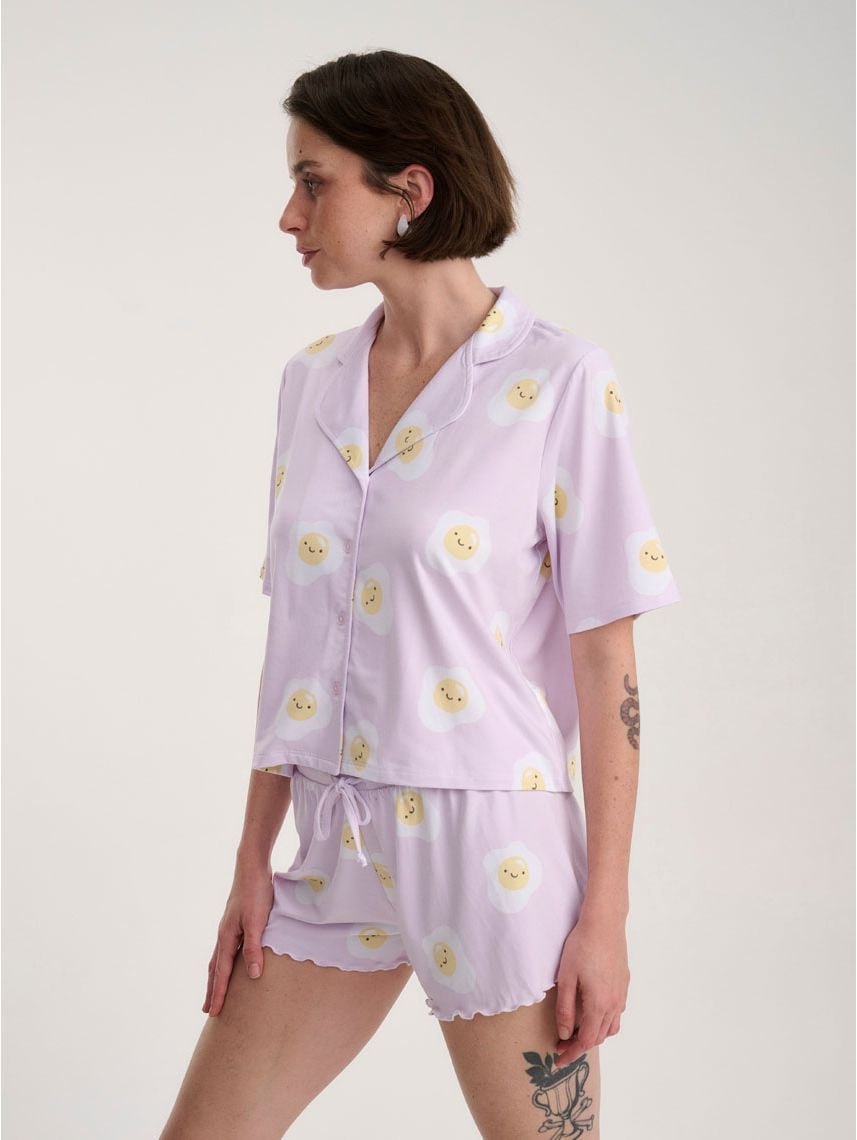 סט פיג’מה מכופתרת קצרה