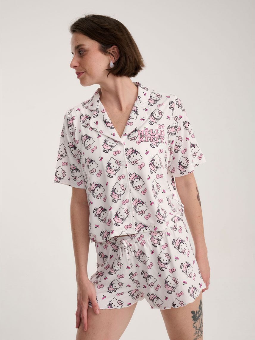 סט פיג’מה מכופתרת קצרה | Hello Kitty