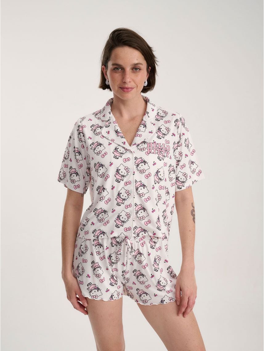 סט פיג’מה מכופתרת קצרה | Hello Kitty