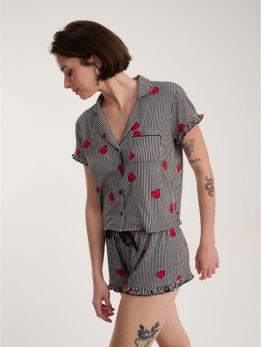 סט פיג’מה מכופתרת קצרה