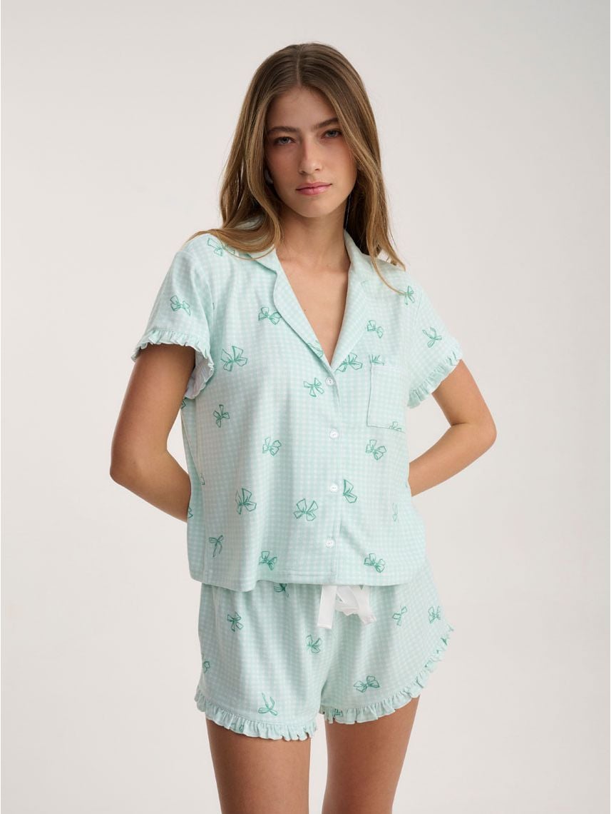 סט פיג’מה מכופתרת קצרה