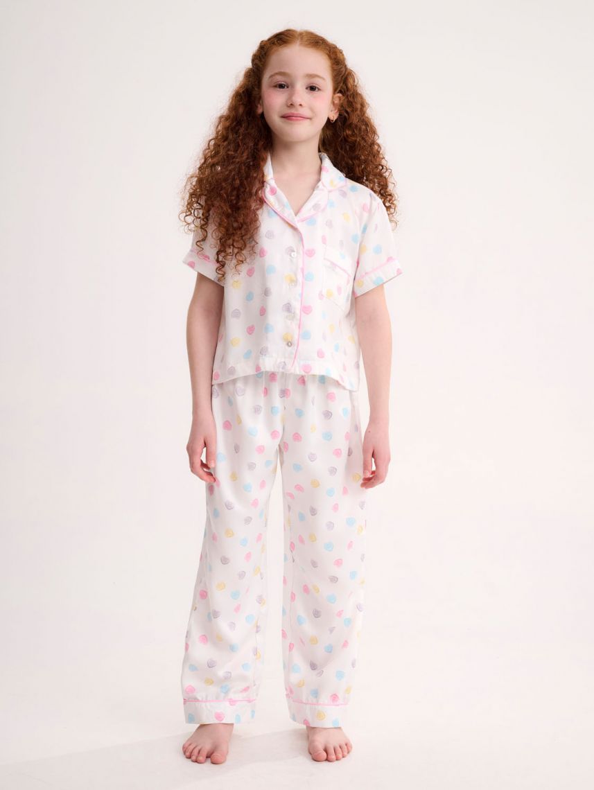 סט פיג’מת סאטן מכופתרת