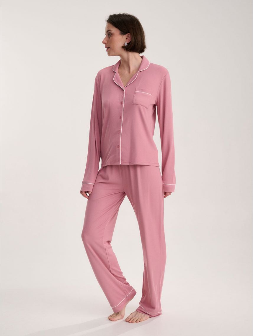 סט פיג’מה מכופתרת ארוכה