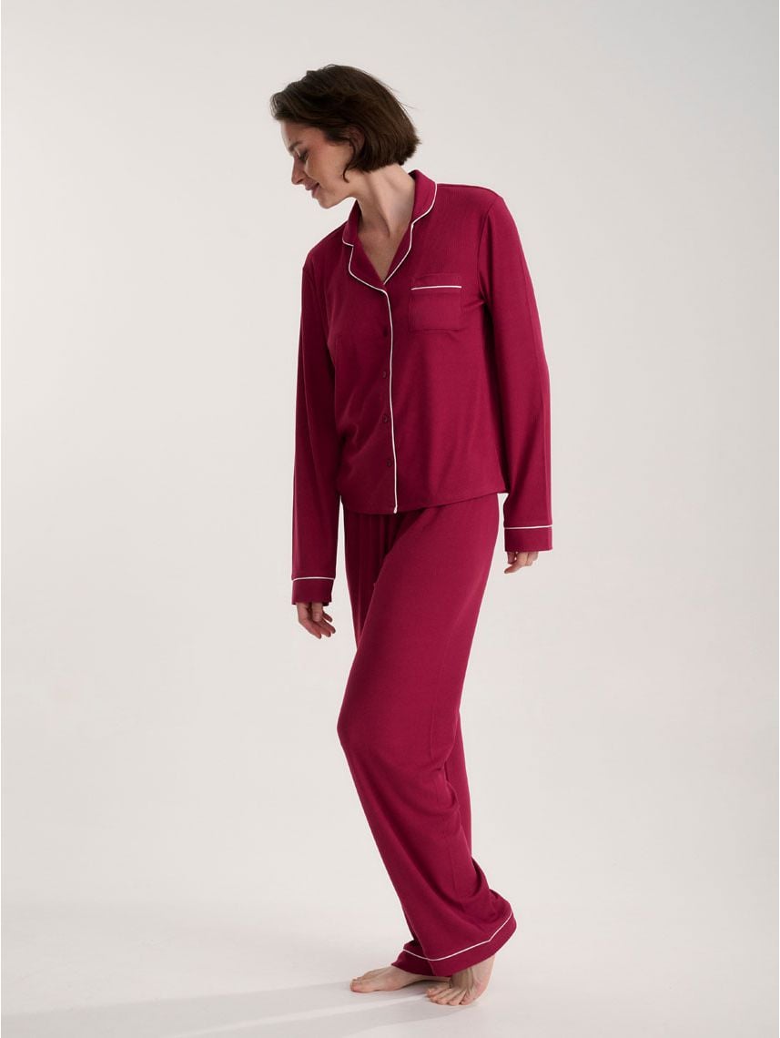 סט פיג’מה מכופתרת ארוכה