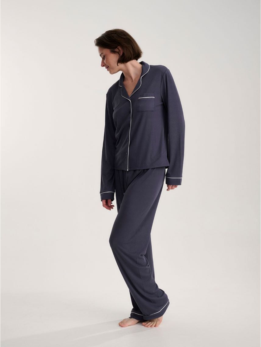 סט פיג’מה מכופתרת ארוכה