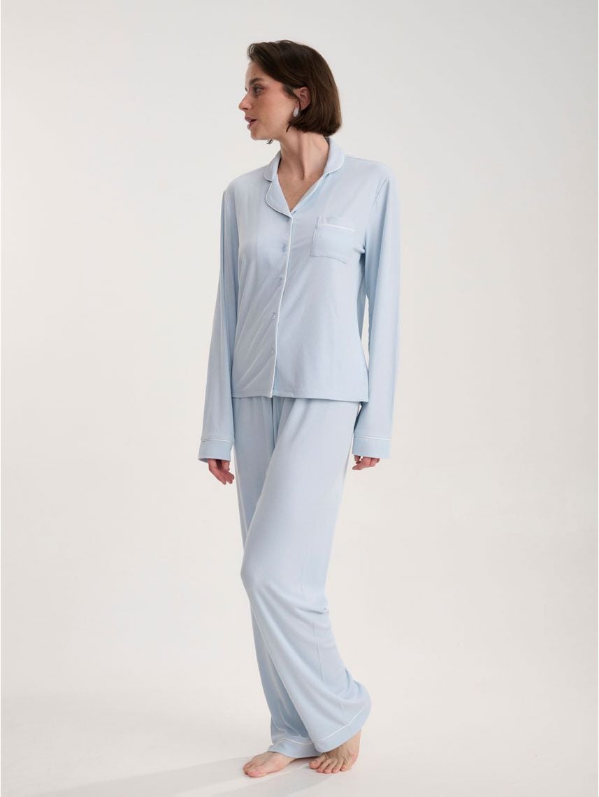 סט פיג’מה מכופתרת ארוכה