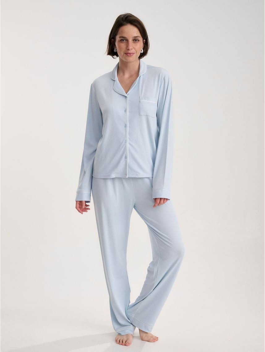 סט פיג’מה מכופתרת ארוכה