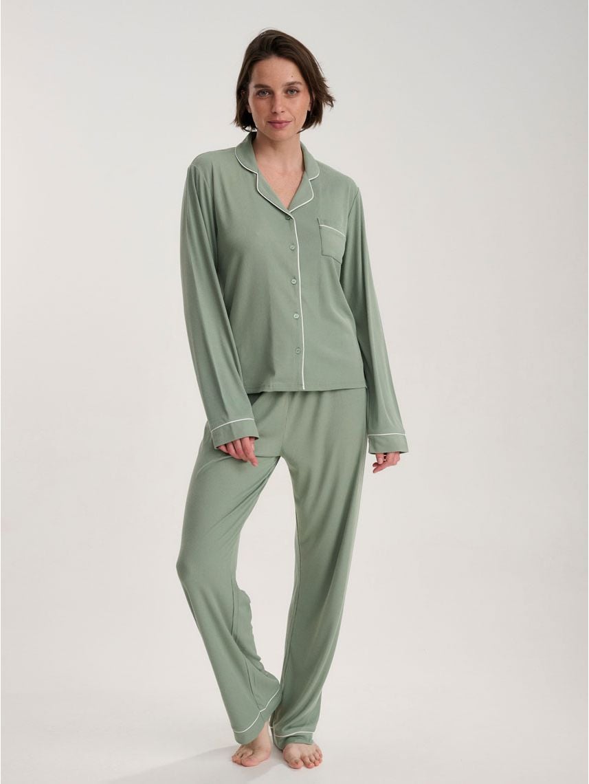 סט פיג’מה מכופתרת ארוכה