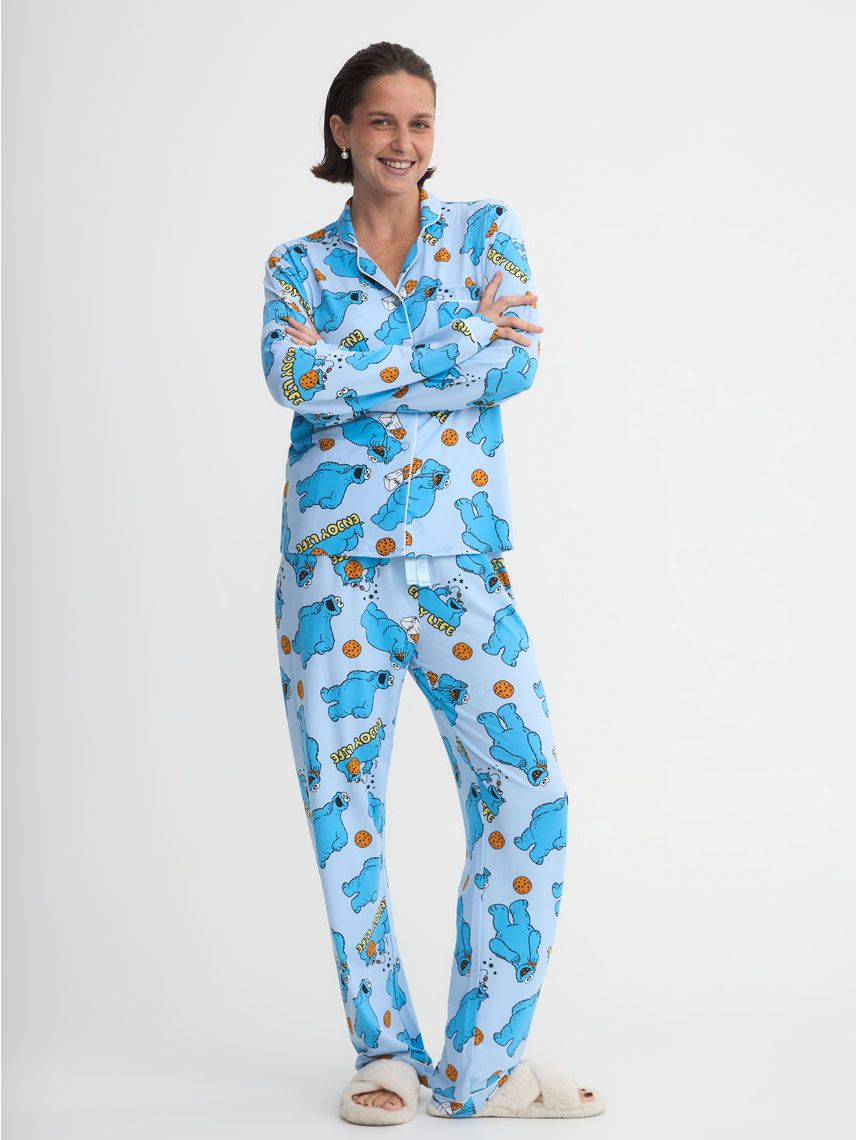 סט פיג’מה מכופתרת ארוכה | Sesame Street